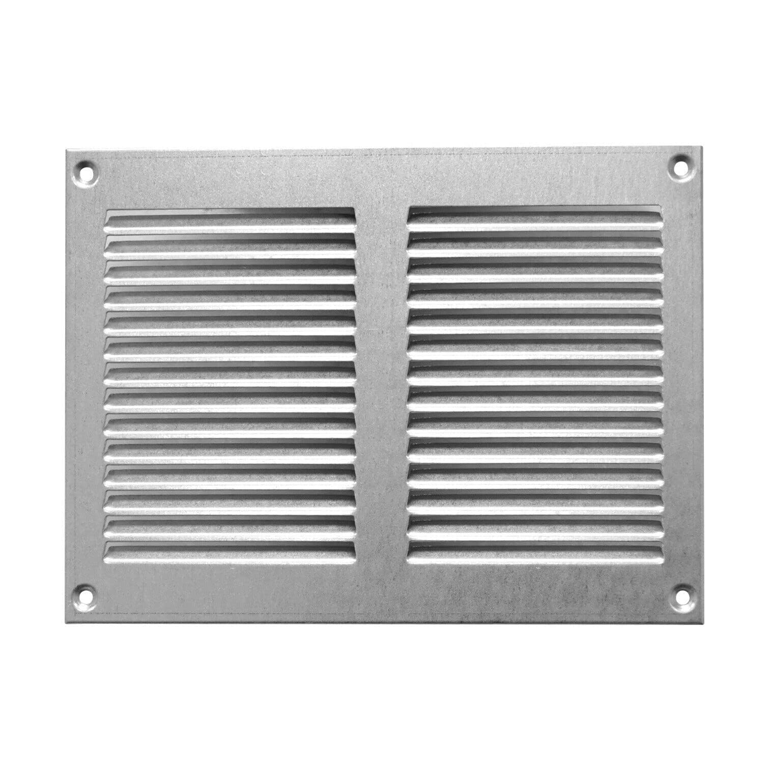Prostko Ltd Silver Galvanised Steel Air Vent Grille / 200Mm X 150Mm / With Fly Screen - Anti Insect Mesh/Modern Flat Louvre Duct Cover