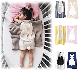 【名入れ無料】パーソナライズ刺繍ベビーブランケット、ニットベビーブランケット、刺繍ネーム保育園ブランケット、新生児ギフト、男の子、女の赤ちゃん、誕生日へのギフト (ホワイト&ブラック)