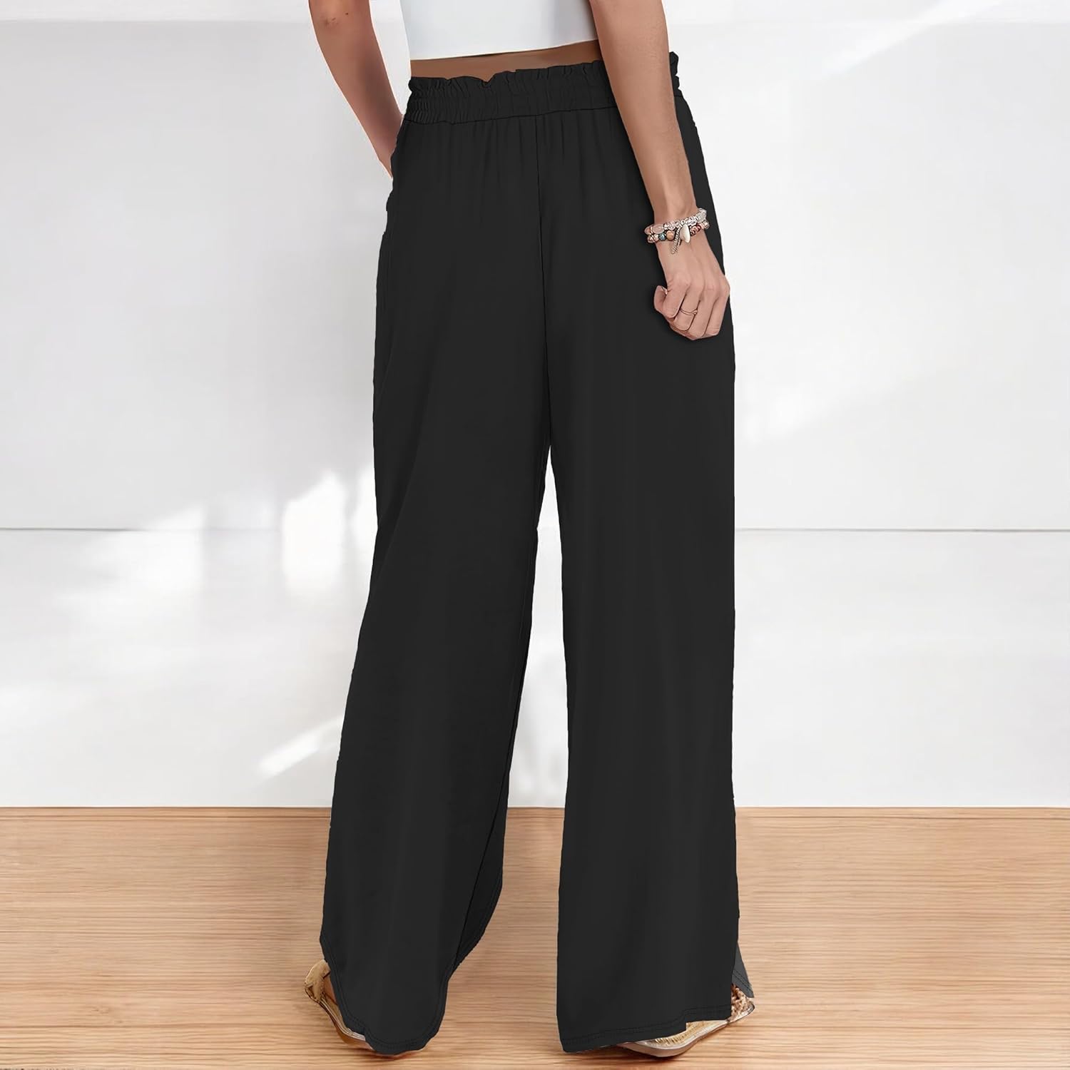 Palazzo Pants for Women Floral Summer Boho Casual Wide Leg Beach High Waist Lounge Ladies Trousers with Pockets - Image 3