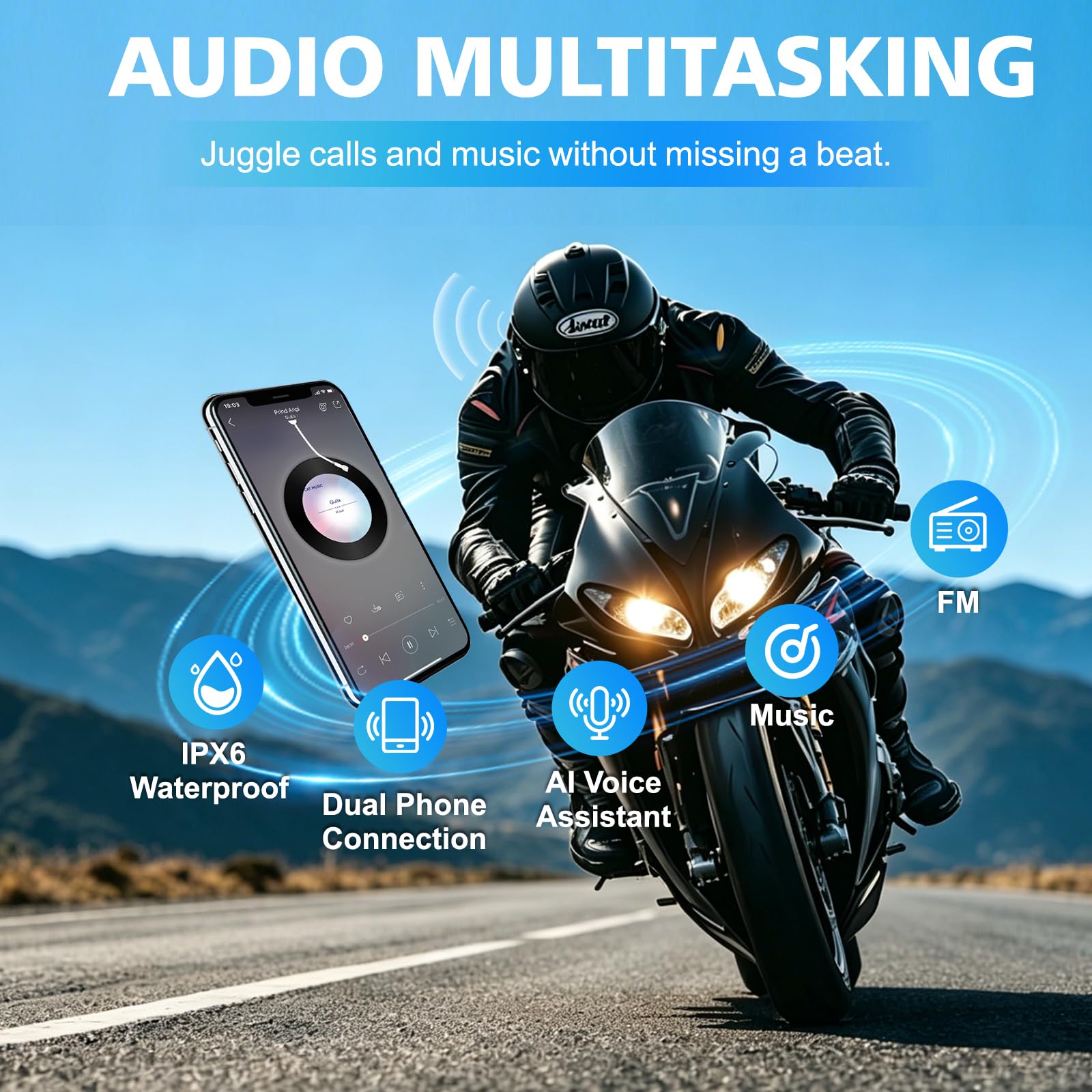 Écouteur Moto avec Dashcam BT5.0, Caméra 1080P 32Go WiFi, Intercom Duo 1000m, Batterie 1500mAh Longue autonomie, Réduction de Bruit CVC, IPX6 étanche et Commande vocale