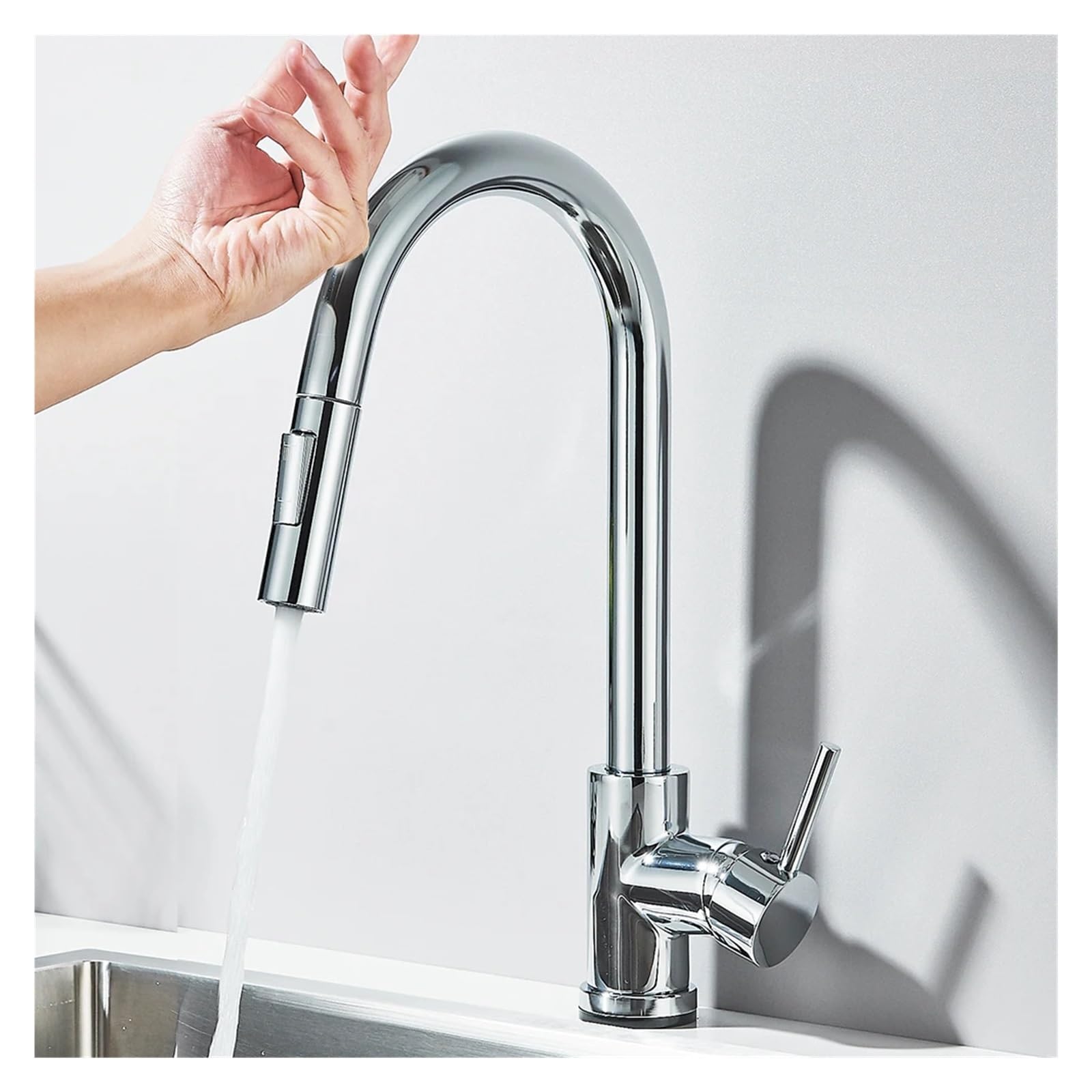 HADECOLL Touchless Smart Sensor Kitchen Faucet 360° Rotating Mixer Tap Easy Installat Watersaving Modernesign For Home & Commercial Use,Chrome-A
