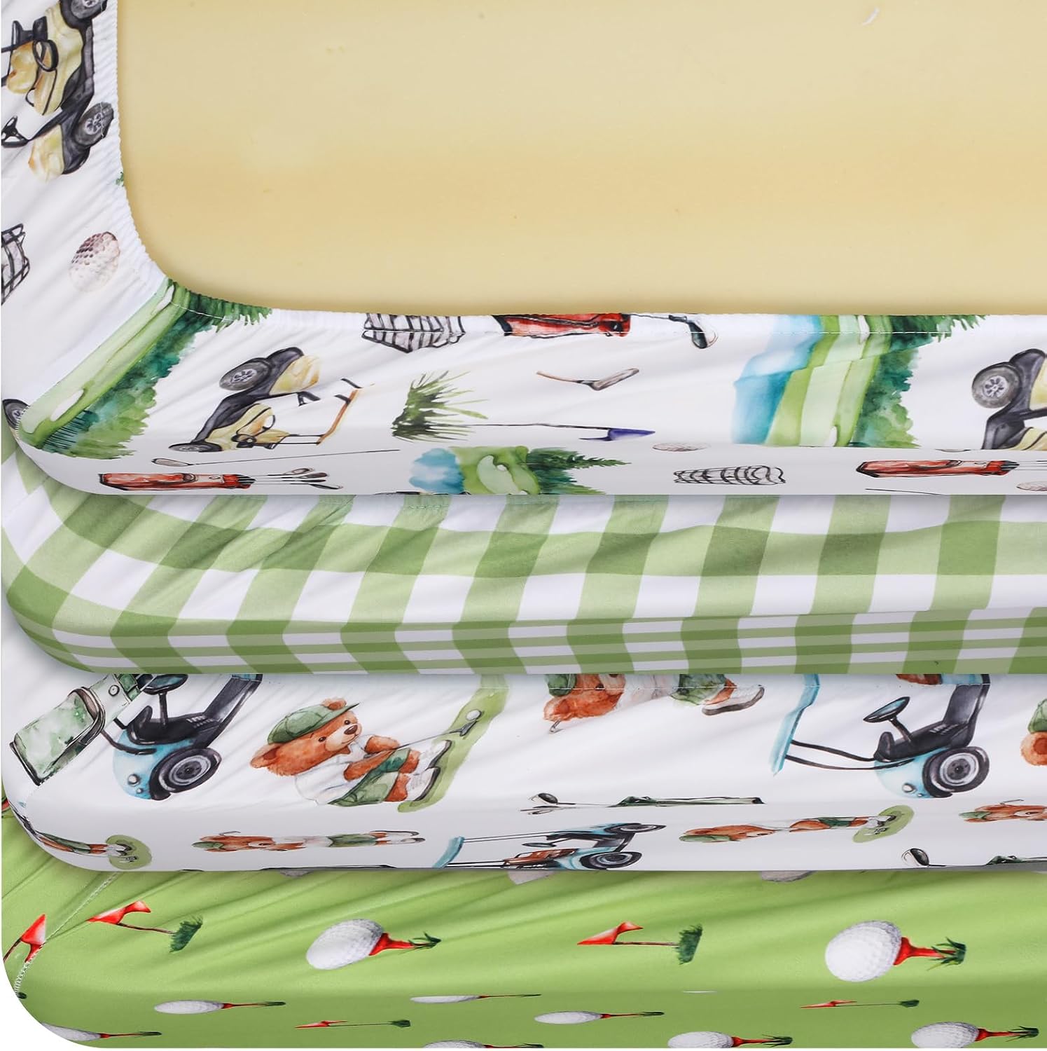 VitalCozy 4 Pcs Golf Crib Sheet Set Newborn Bedding Nursery Baby Sheets for Girl Boys Baby Gifts for Standard Crib and Toddler Mattresses, 52 x 28 x 8 Inches