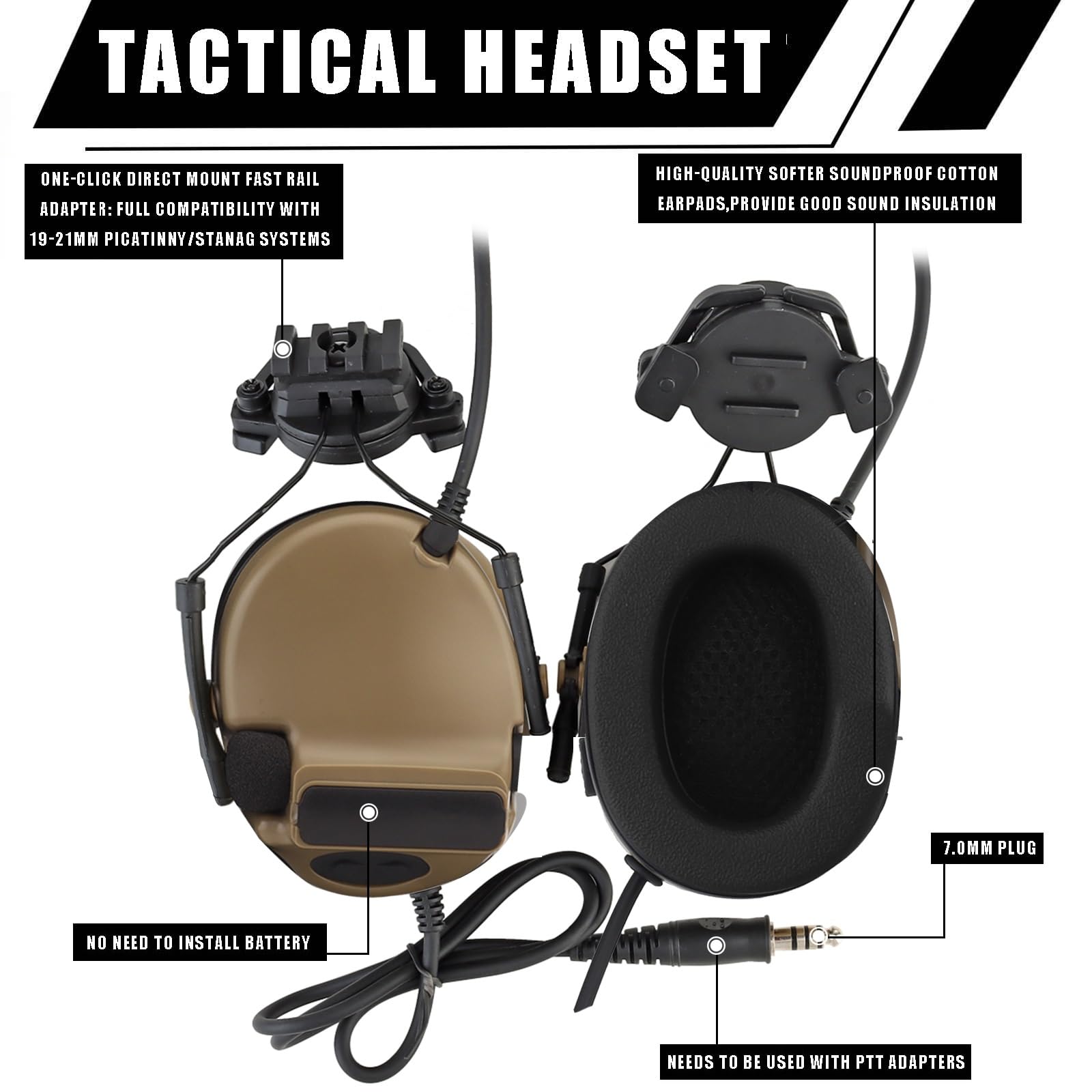 Kask taktyczny z szybkim uderzeniem z mikrofonem i słuchawkami, regulowany z futerałem na kask, idealny do Airsoft, Cosplay i wojskowego sprzętu taktycznego
