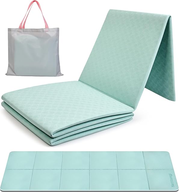 Foldable Yoga Mat, Non-Slip Exercise Mat with Storage Bag, Fitness Mat for Pilates and Stretching, 72" L x 24" W x 0.24" T, Suitable for Men and Women Beginners, Green