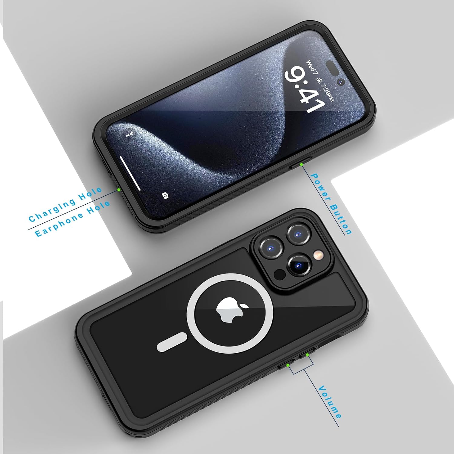 Lanhiem Magnetic for iPhone 15 Pro Case, Waterproof Dustproof Cover [Built in Screen Protector] [Compatible with MagSafe], Full Body Heavy Duty Phone Case for iPhone 15 Pro - 6.1” (Black)