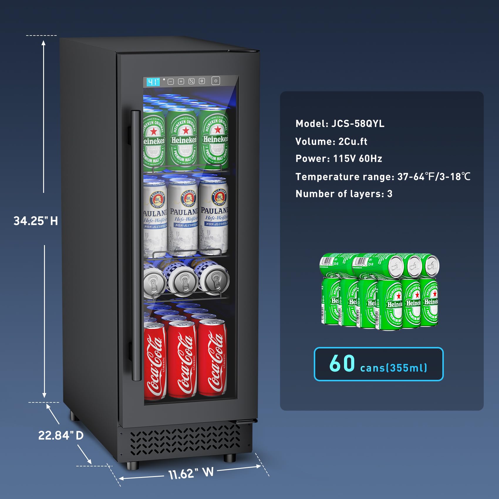 Vushine 60 Can Beverage Refrigerator Cooler For Cubicle Under Desk/Counter Office Camping, 2 Cu.Ft Drink Fridge Beverage Cooler With Glass Door For Water Juices Cola Bottles on Fridge.com - View 4