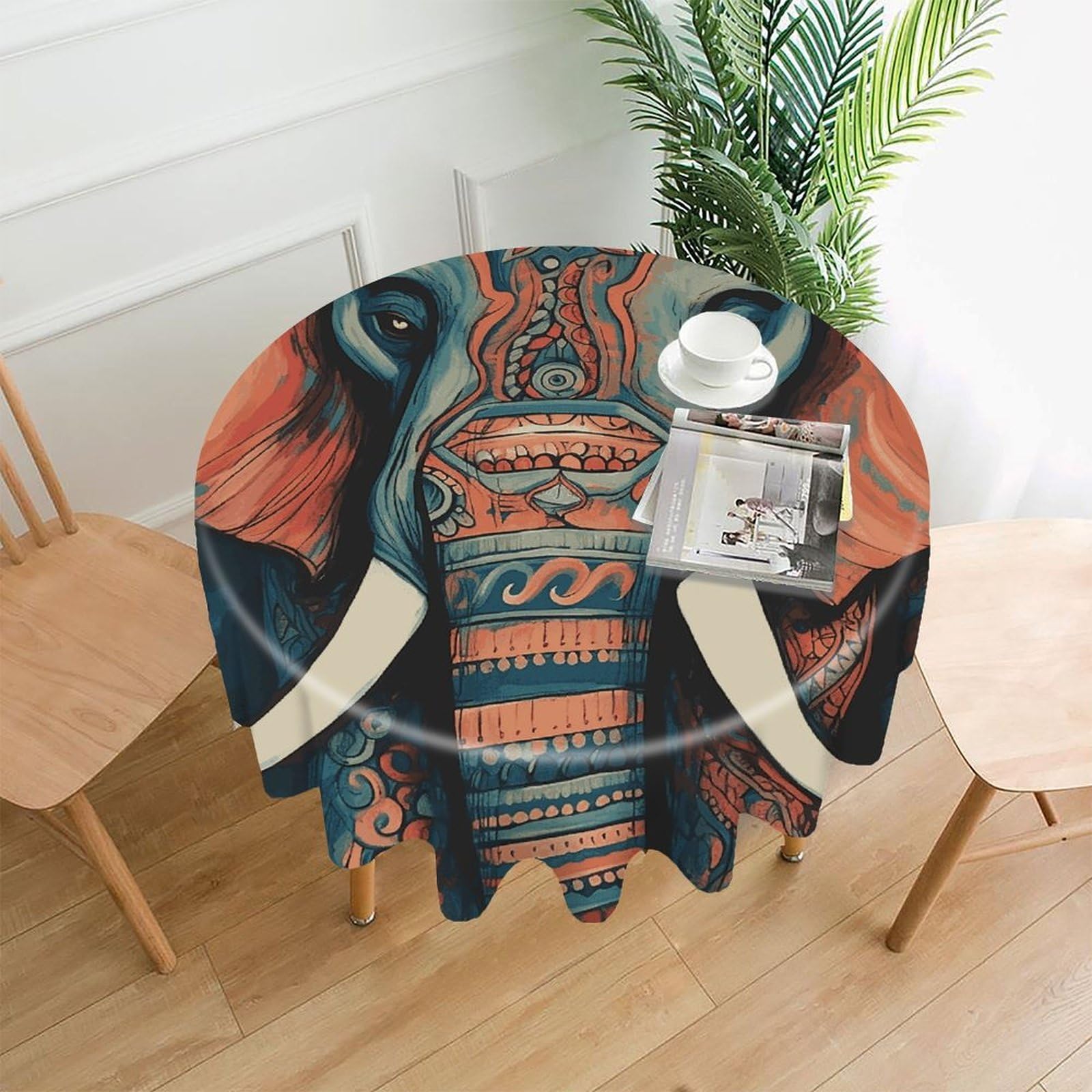 FekiLoot Abstract Elephant Round Tablecloth Cover 60 Inch Wrinkle Free Washable Polyester Fabric Table Cover Decorative Round Table Cloth for Home Dining Kitchen Party Farmhouse