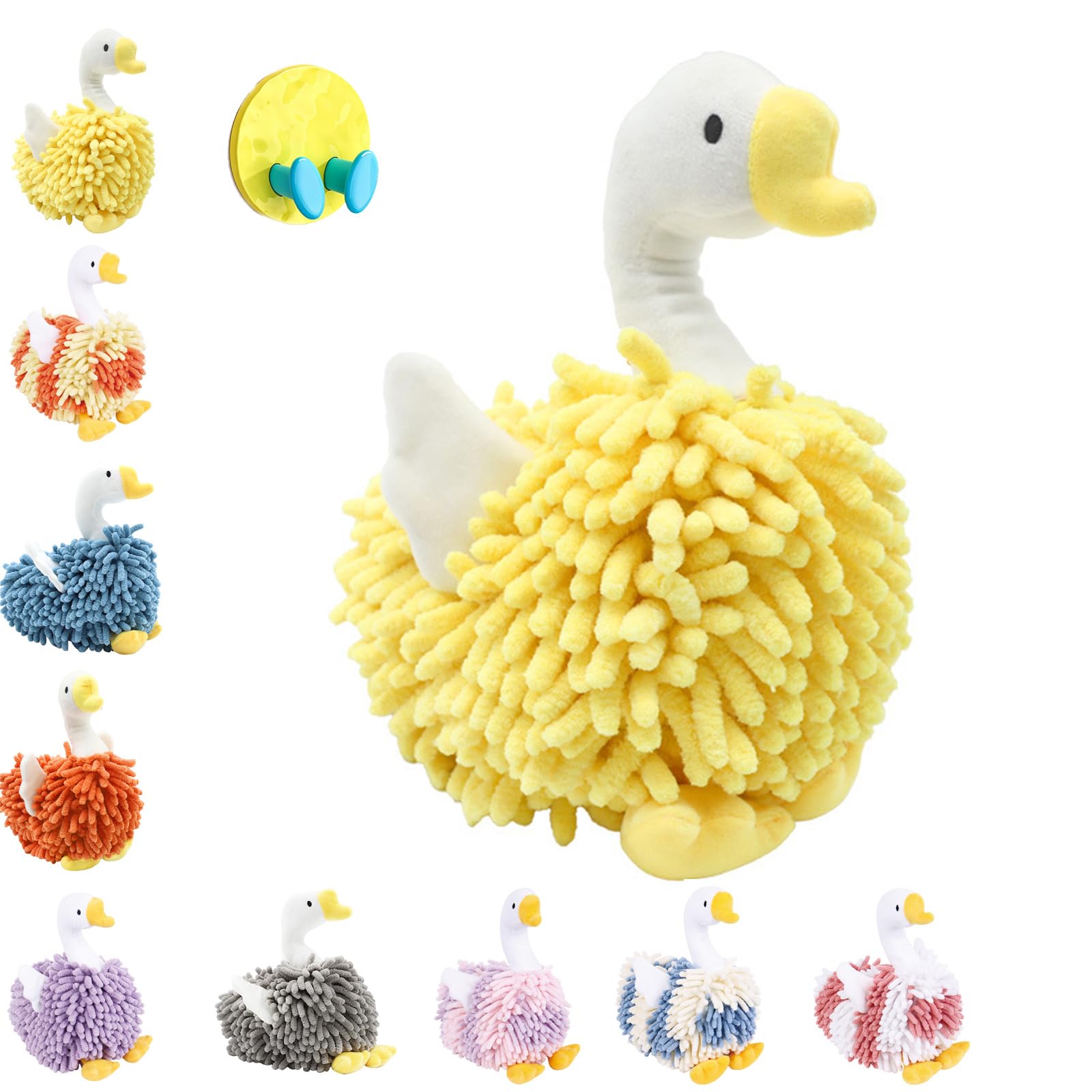 LLELEMAMO Duck Shaped Hand Towel, Swan Shape Fuzzy Ball Hand Towel, Cartoon Swan Chenille Hand Towel Microfiber Hand Towels for Bathroom, with Hanging Loop for Bath, Washstand (F)