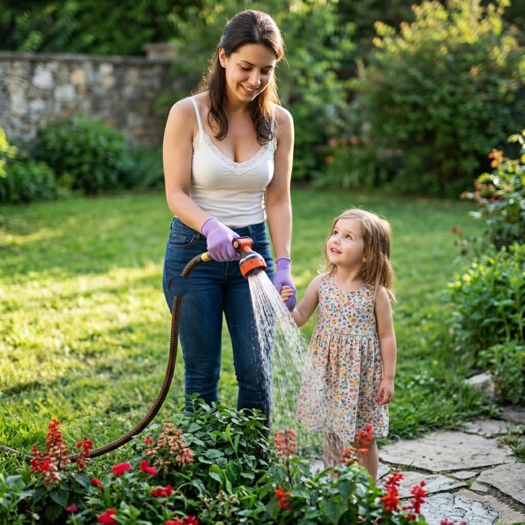 Tuyau d'arrosage 30m, ULTTY Tuyau d’arrosage Extensible avec 1/2" et 3/4" (19mm et 13mm) Adaptateurs, 10 Modes d'Arrosage, Latex Triple Épaisseur Durable avec Raccords en Laiton et Sac, Orange