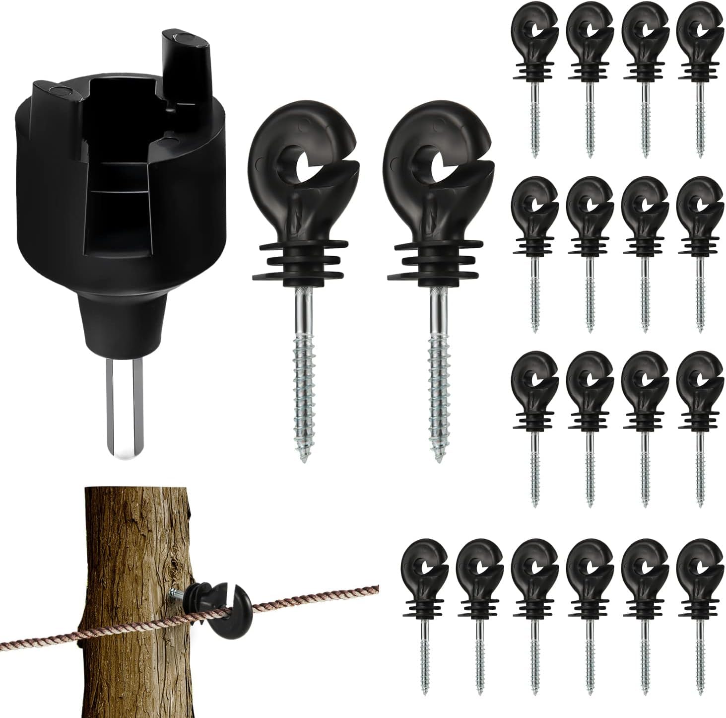 NALACAL Black Electric Fence Insulator, Nail Insulators Screw-in Wooden Posts Electric Horse Fence for Farm Animal Fencing(50pcs)