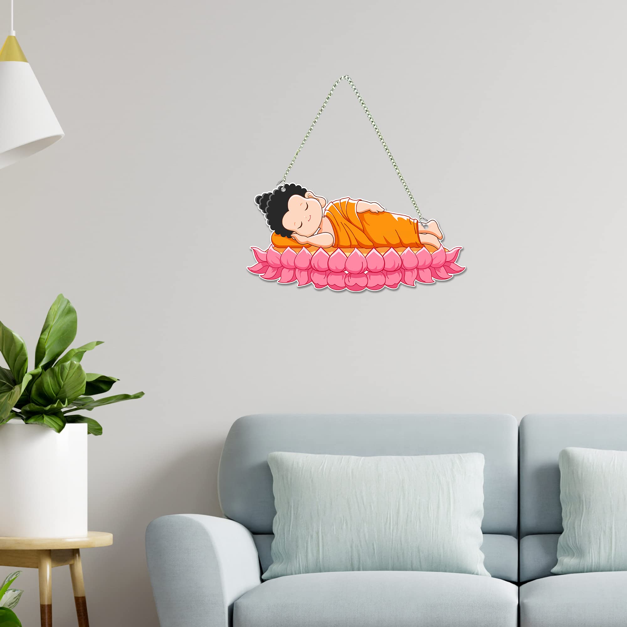 Artvibes Little Monk Buddha Sleeping Peacefully Wooden Wall Hanging for Serene Vibes | Spiritual Decor Items | Wall Art Painting For Hall | Wall Paintings | Handcrafted Art | Gift Items (WH_5507N) 2