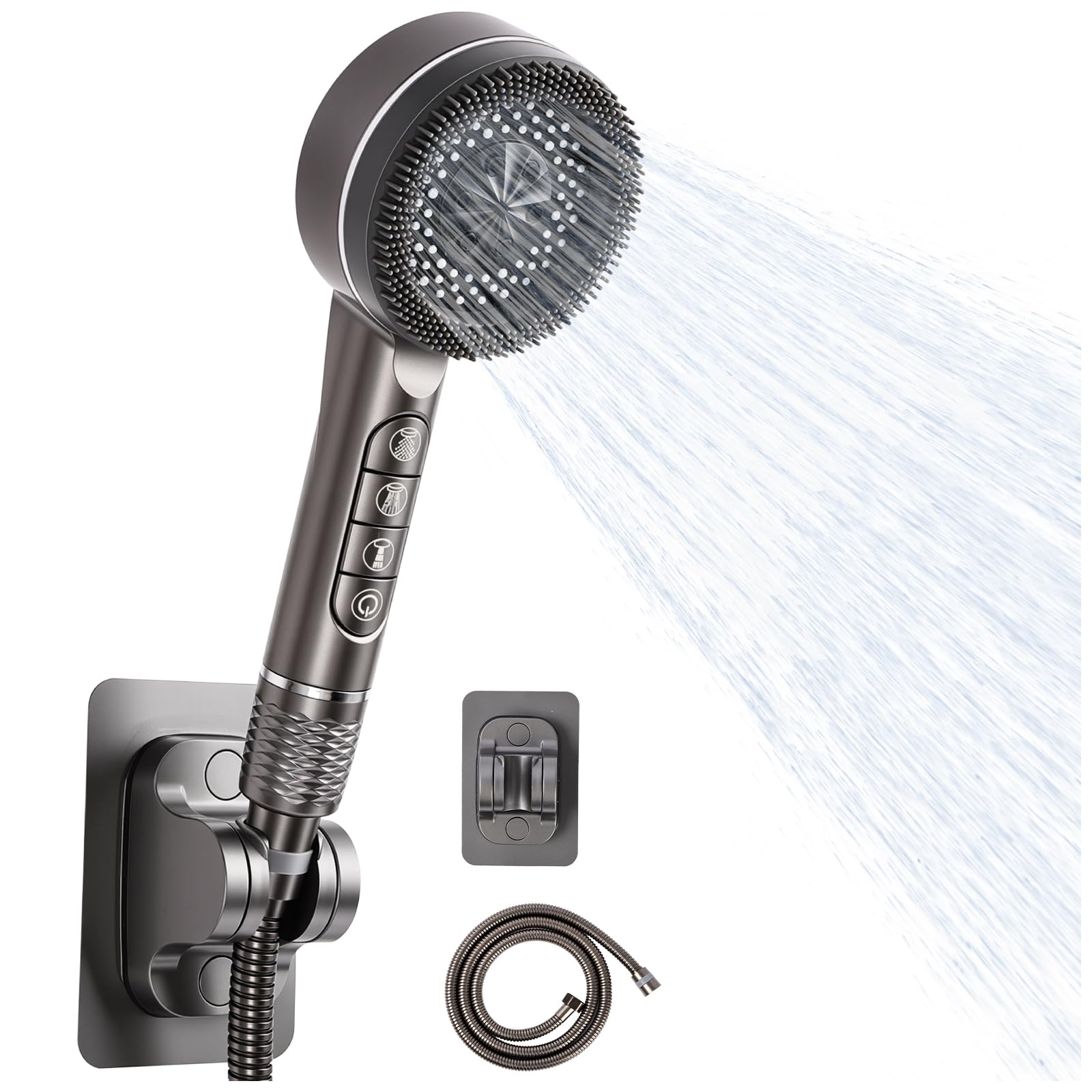 Alcachofa de Ducha, Alcachofa Ducha Alta Presión Antical con Manguera 1.5m,4 Modos de Ducha, con Filtro, Fuerte Flujo de Agua, Apagado con un Solo Toque, para uso en Entornos de Baja Presión de Agua