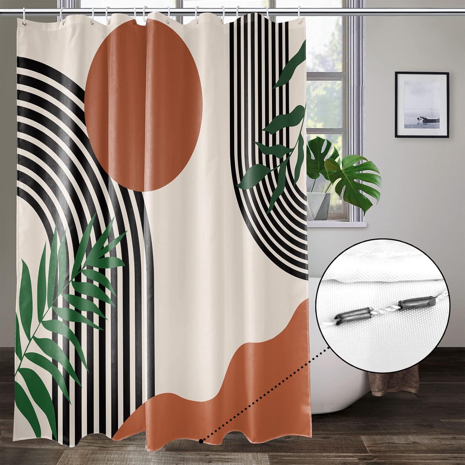 72x72in Mid Century Modern Shower Curtain, Abstract Shower Curtain, Minimalist Boho