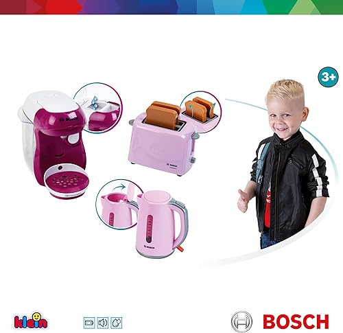 Miniatura 2 de Theo Klein 9597 Bosch Breakfast Set I Juego de accesorios de cocina rosa con tostadora, cafetera y hervidor de agua I con vajilla, cubiertos y huevo