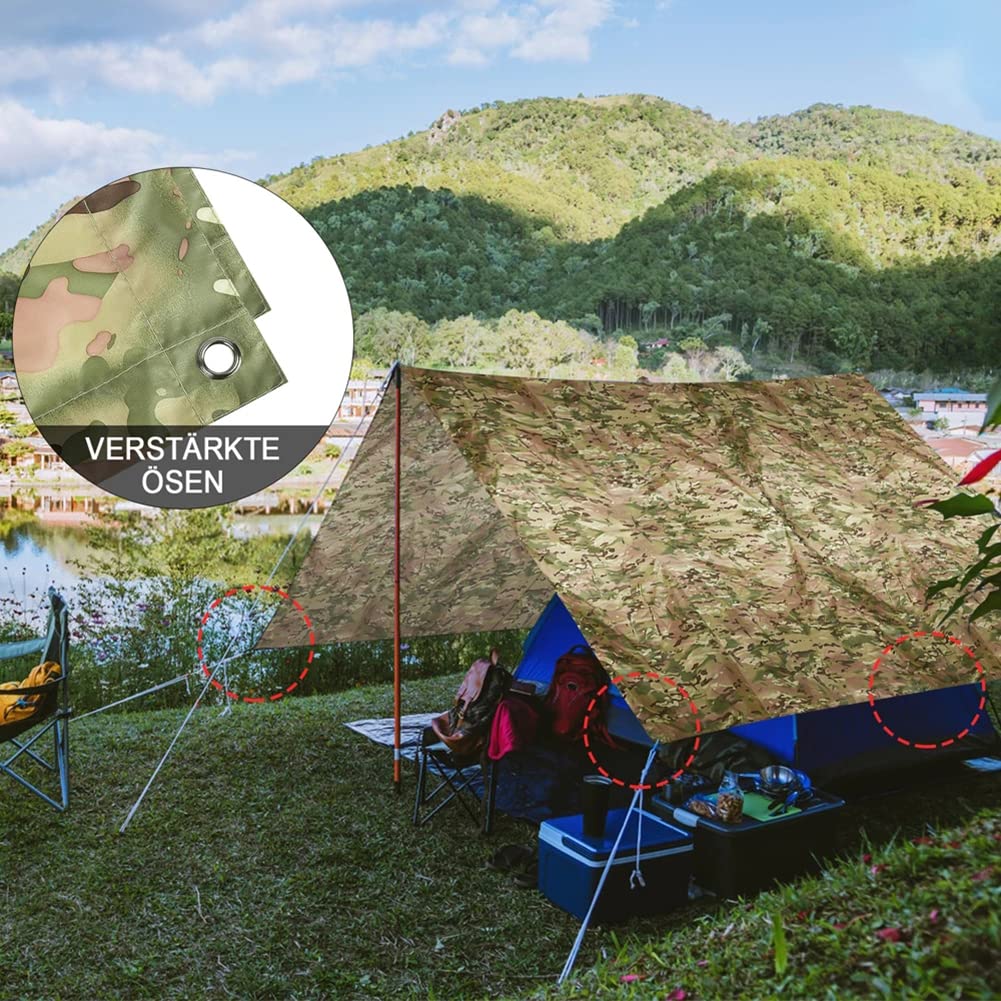 Wasserdichter Regenponcho mit Kapuze und Ärmeln für Camping, Wandern, 3-in-1, wiederverwendbarer, wasserdichter Regenmantel/Sonnenschutzplane/Zeltunterlage