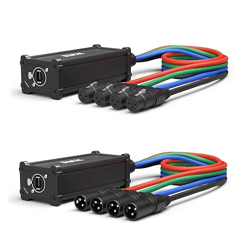 Pair of LyxPro Audio Snake 4 Channel XLR 3 Pin Multi Network Breakout for Stage Sound Lighting and Recording Studio XLR to RJ45 Ethercon