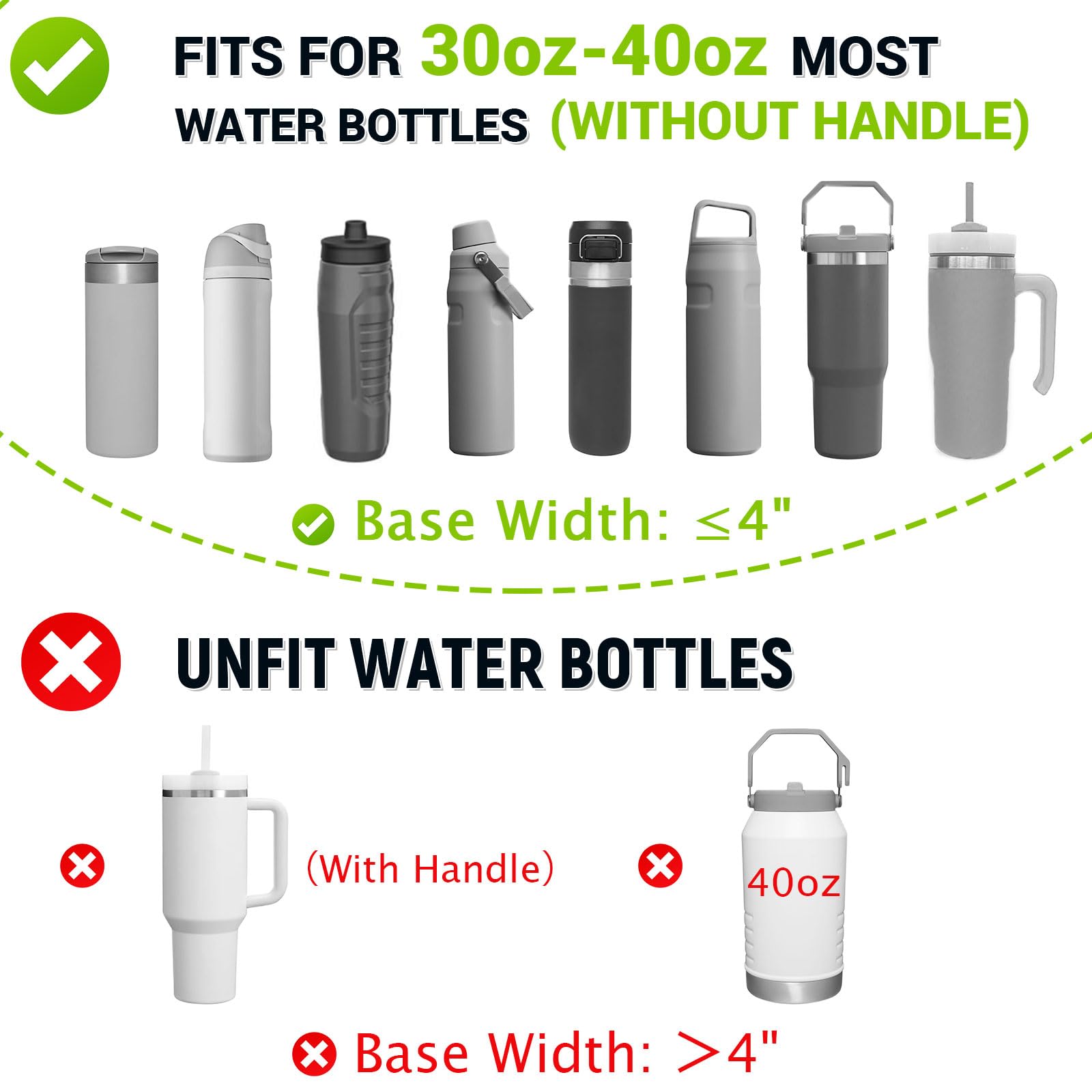 Bolsa de transporte para botellas de agua con correa, 32 onzas, 40 onzas, bolsa aislada para botella de agua con bolsillo para teléfono para caminar, senderismo, ciclismo