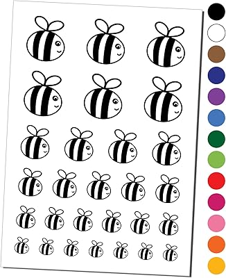 Buzzy Bumble Bee Temporary Tattoo Water Resistant Fake Body Art Set Collection - Black (One Sheet)