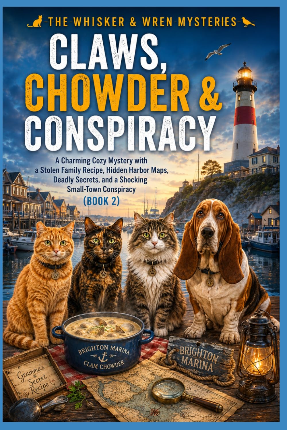Claws, Chowder & Conspiracy: A Charming Cozy Mystery with a Stolen Family Recipe, Hidden Harbor Maps, Deadly Secrets, and a Shocking Small-Town Conspiracy (Book 2) (The Whisker & Wren Mysteries)