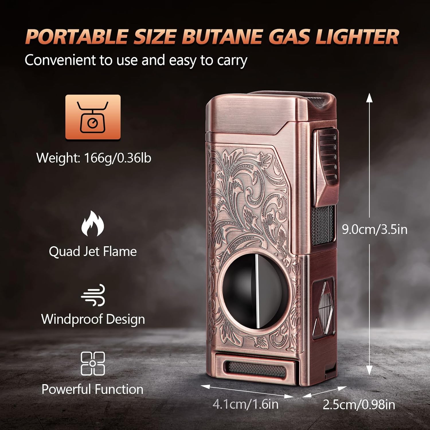 Torch Lighter, Cigar Lighter 4 Jet Flame, Refillable Butane Lighter with Cigar Cutter V Cut Cigar Punch Cigar Holder Cigar Draw Enhancer, Great Cigar Accessories Cool Lighters for Smoking in Gift Box