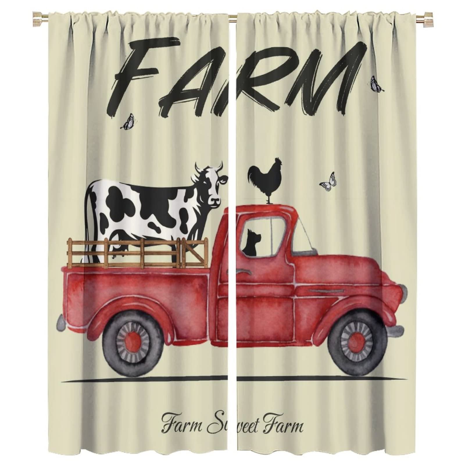 Farm Car Curtain,Rustic Farmhouse Cow Vintage Style Blackout Rod Pocket Window Drapes for Living Room Bedroom Kitchen Bathroom Decor W42xL54in