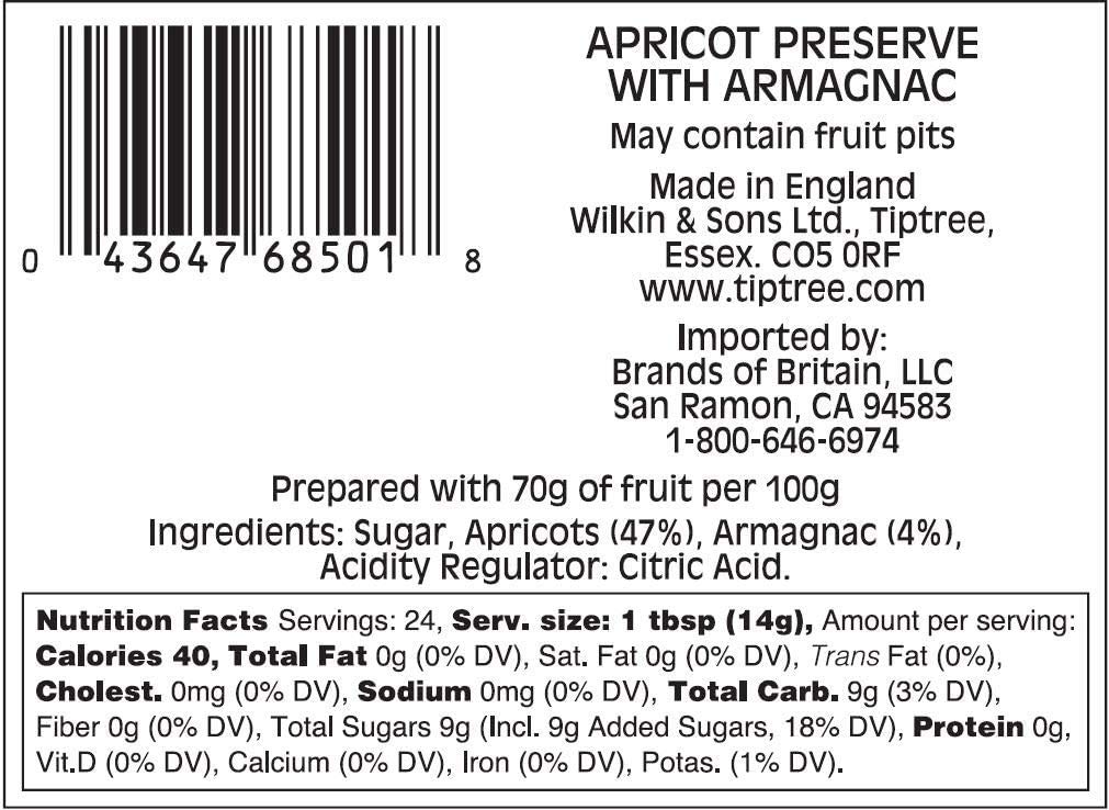 Tiptree - Mermelada de Albaricoque con Armagnac 340g - Caja 6 Unidades