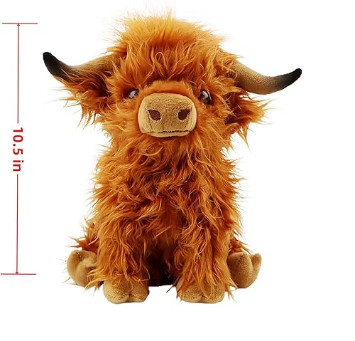 Miniatura 3 de Highland Cow - Animal de peluche realista de vaca de 10.5 pulgadas, juguete de peluche de ganado de granja, regalo de cumpleaños de Navidad para