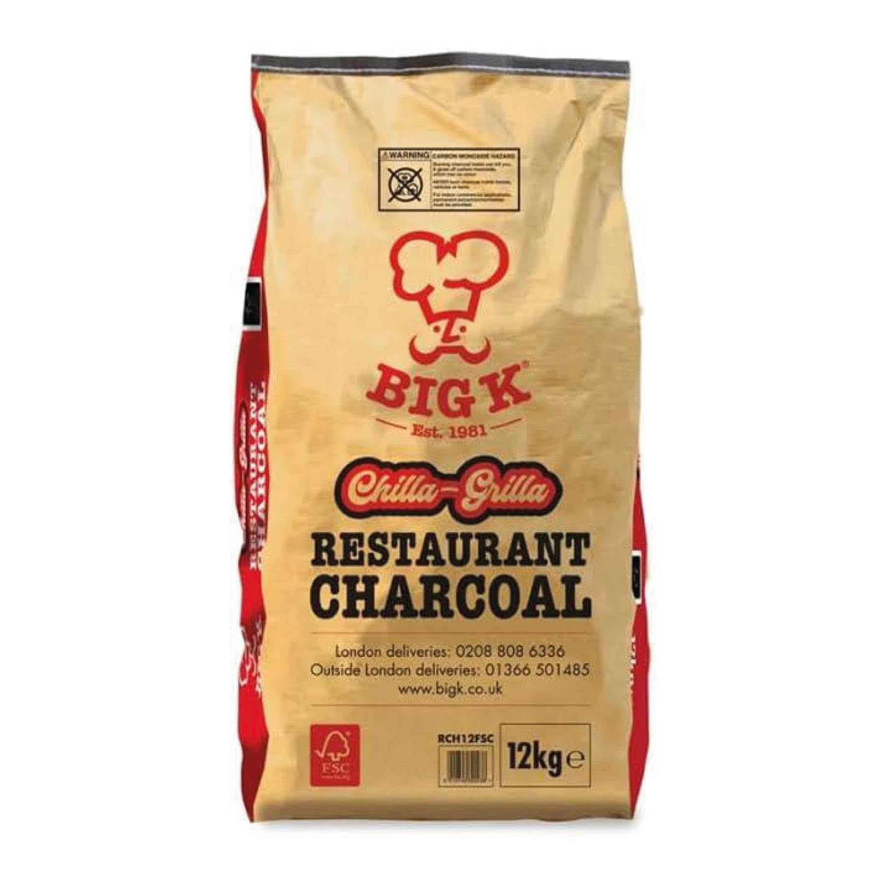 Big K Restaurant Grade Chilla Grilla Charcoal 12kg | Restaurant Grade Lumpwood Charcoal | Long Burning BBQ Fuel | Suitable for Grilling, Smoking & Outdoor Cooking