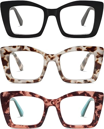 Paquete de 3 lentes de lectura cuadrados retro para mujer, lectores de bloqueo de luz azul de moda 1.5 con bisagra de resorte AM6066