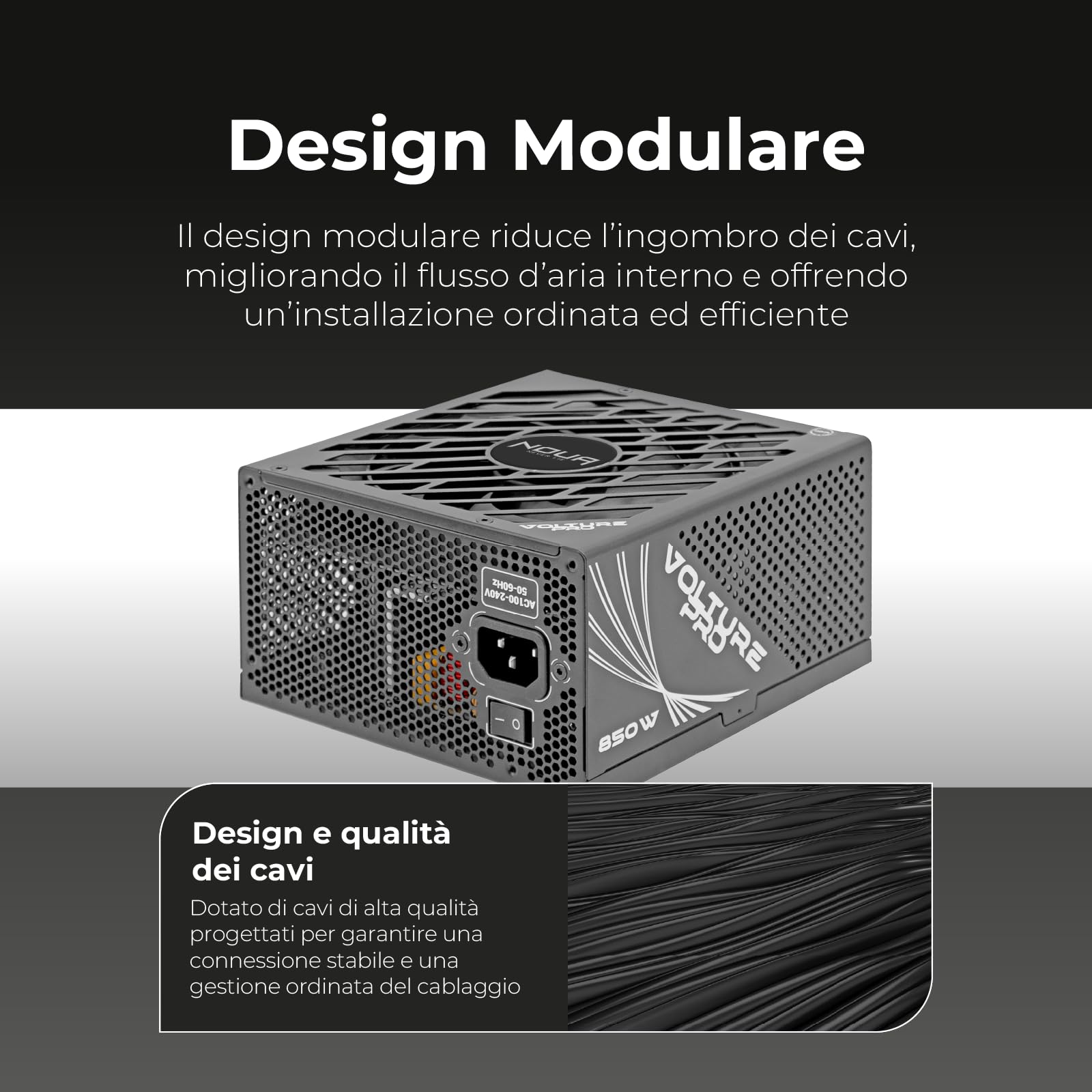 Noua Volture Pro 850 W W pełni modułowy zasilacz do komputera do gier 850 W, 80 Plus Gold, kompatybilny z ATX 3.1 i PCIe 5.1, cichy wentylator 120 mm, aktywny PFC