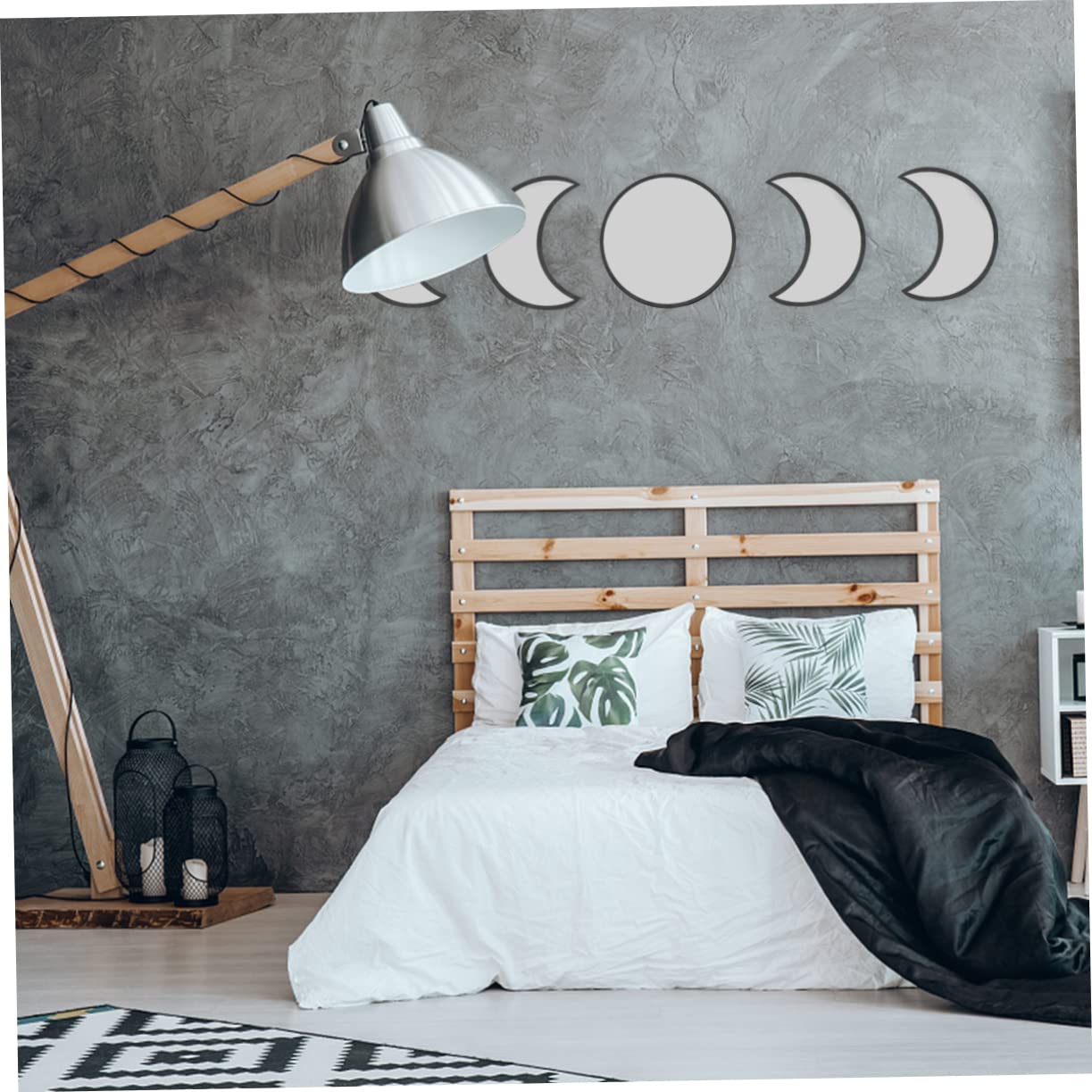 Amosfun Specchio Fasi Lunari in Legno Nero, Adesivo da Parete