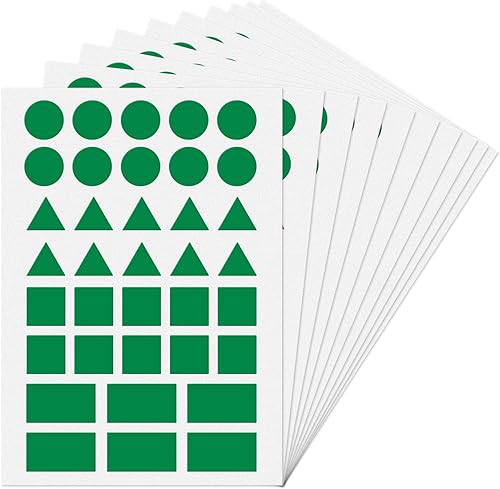Miniatura 9 de Calcomanías de codificación de color verde multiformas, calcomanías extraíbles de diferentes formas para niños pequeños, triángulos, círculos,