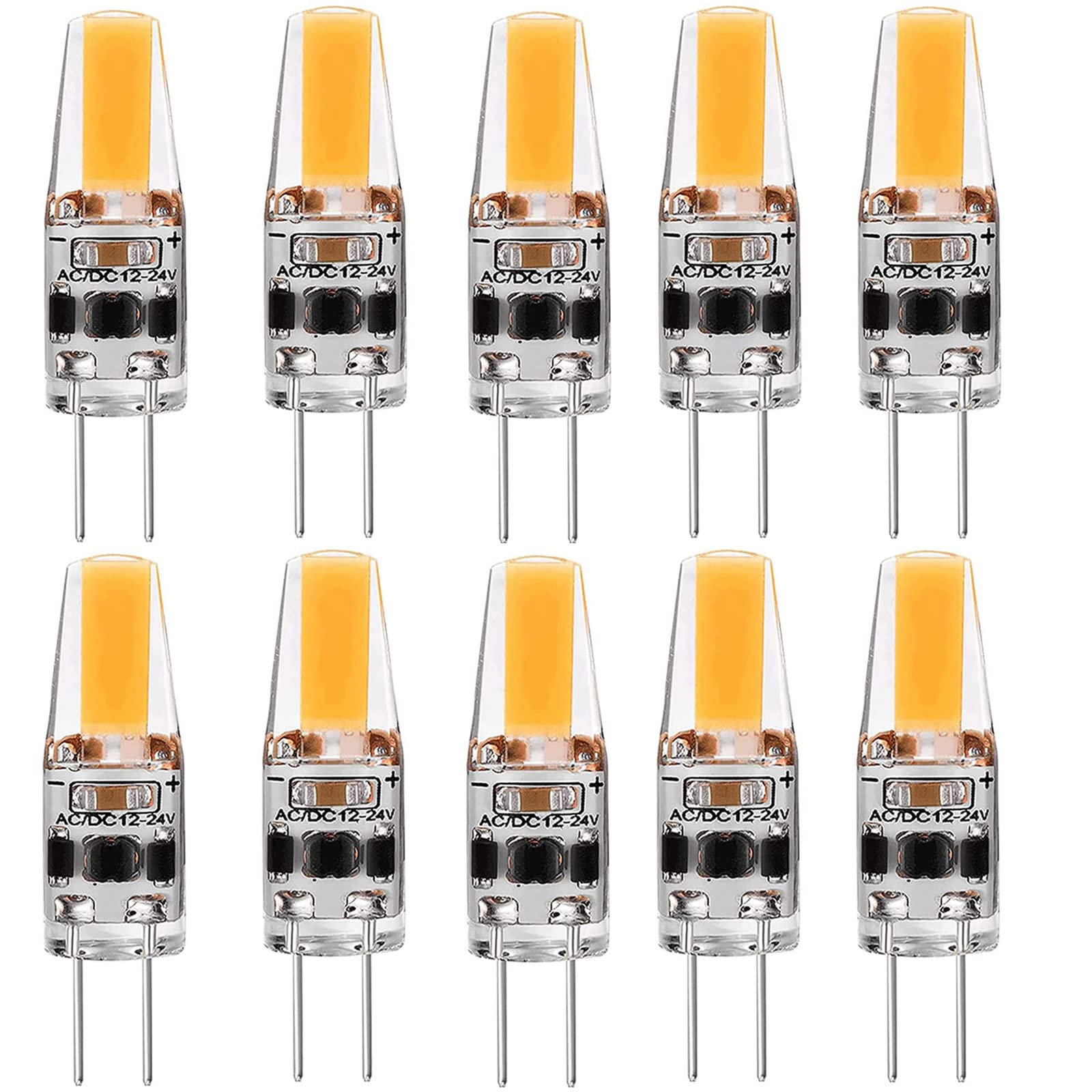 Hexilgbn LED G4 3W Light Bulb AC/DC 12V-24V LED Lamp Dimmable Warm White 3000K No Flickering COB Spotlight Chandelier Lighting Replace 30W Halogen Lamps,10pcs/lot