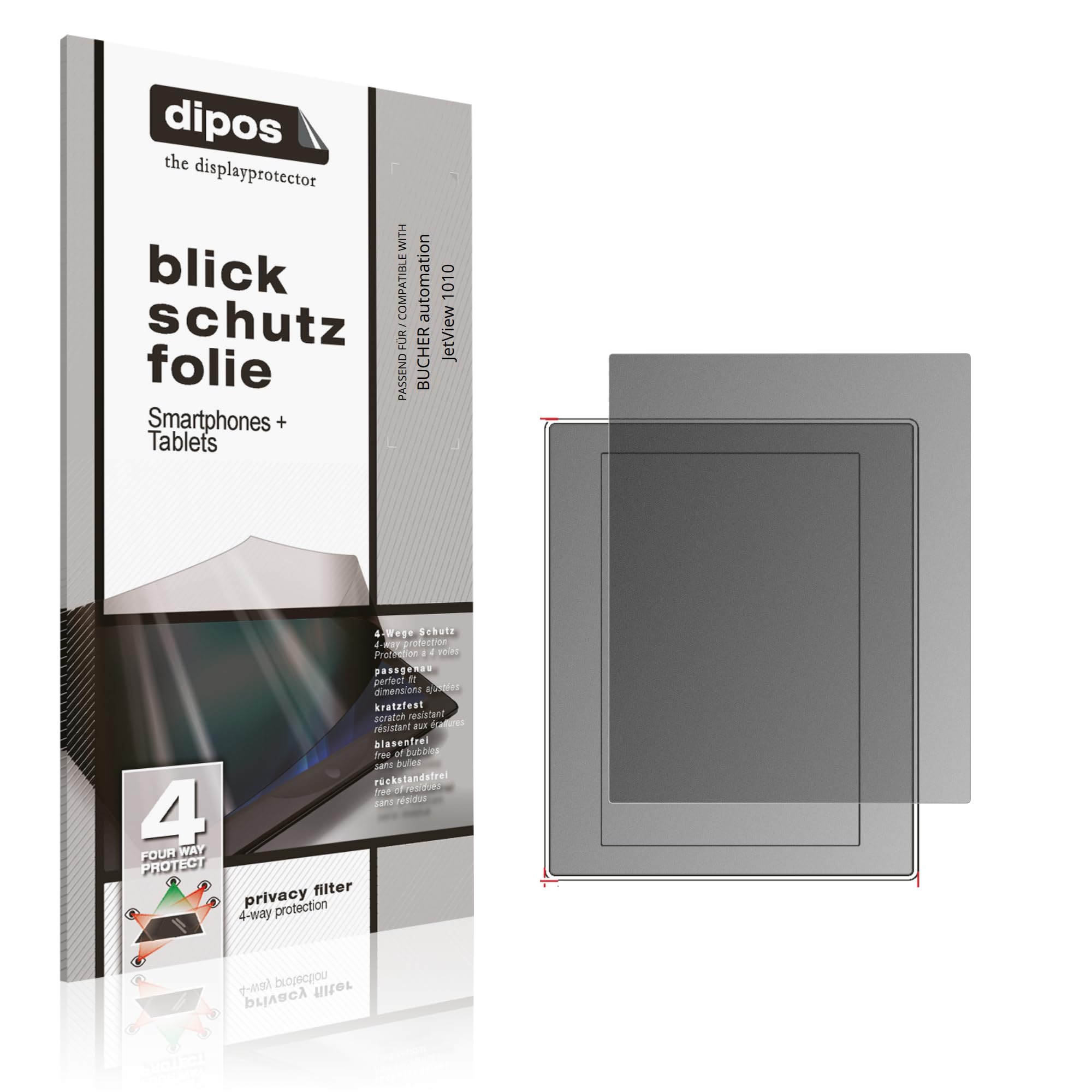 dipos Protector de Pantalla Antiespía para BUCHER automation JetView 1010 | Película protectora mate, filtro de privacidad 4 vías, ajuste perfecto, antiarañazos, sin burbujas, autoadhesivo