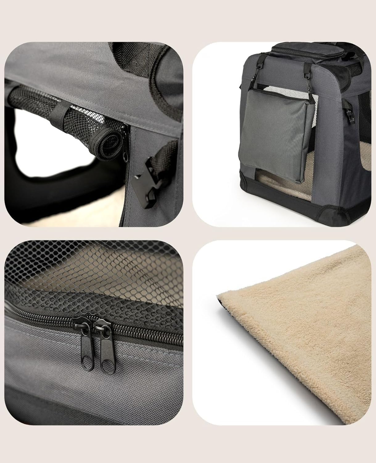 lionto Składany transporter dla psa do podróży i samochodu, 82x58x58 cm, wytrzymały transporter z uchwytami i kocem dla kota i psa do 18 kg, mocna torba z tkaniny, szary