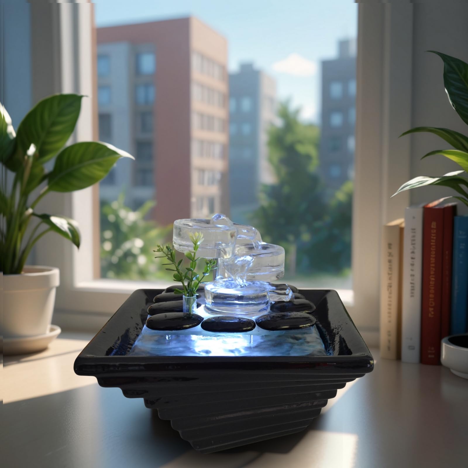 Zen'Arôme Fontanella Decorativa da Interni con Illuminazione LED, in Vetro e Ceramica
