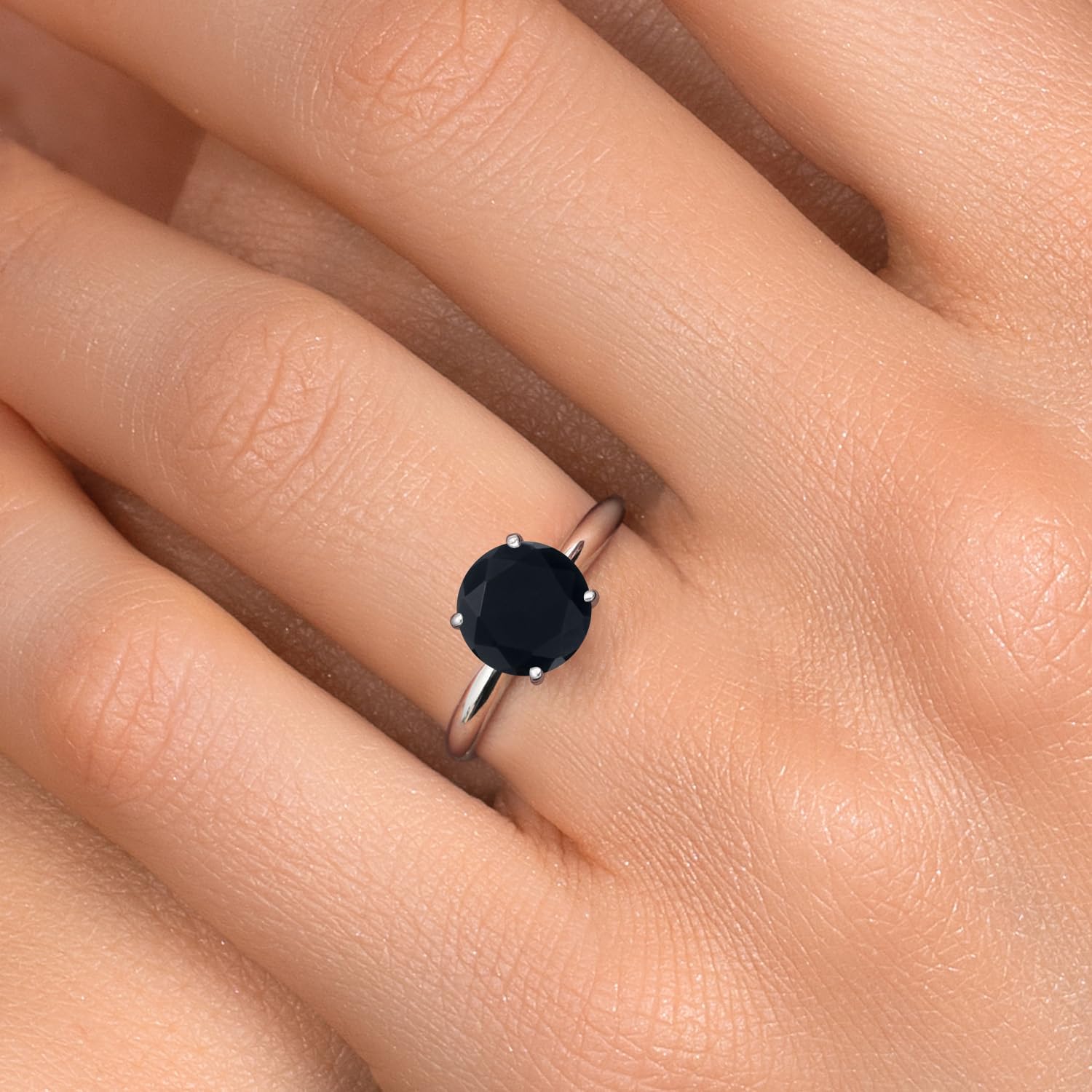 Gem Stone King 14K White Gold Round 8MM Gemstone Birthstone Solitaire Engagement Ring | Wedding Engagement Anniversary Promise Gold Ring For Women | Available In Size 5, 6, 7, 8, 9 - Image 4