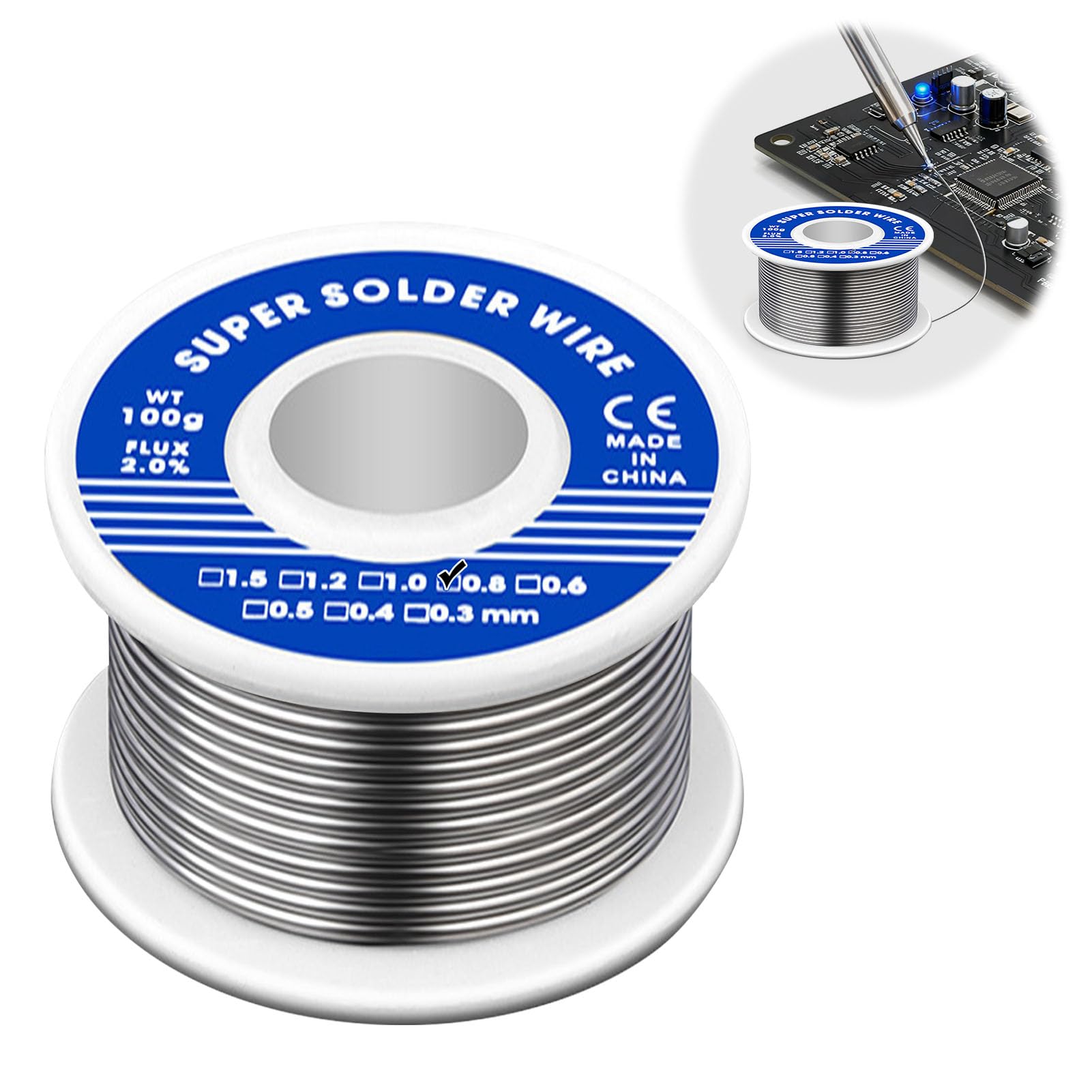 Alambre de Soldadura 0.8mm 100g Estaño de soldadura Electrónica con núcleo de colofonia Estaño Soldador para Reparación y Componentes Electrónicos