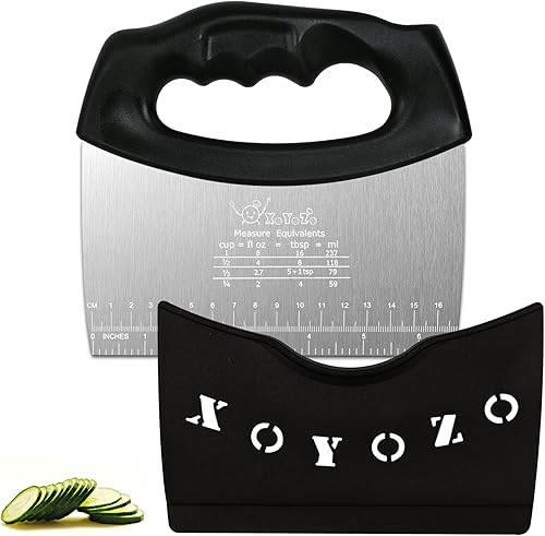 Miniatura 1 de XoYoZo Bench Scraper Dough Cutter Salad Chopper with Cover and Large Stainless Steel Blade Vegetable Knife for Butter, Pizza, Cake, Onion