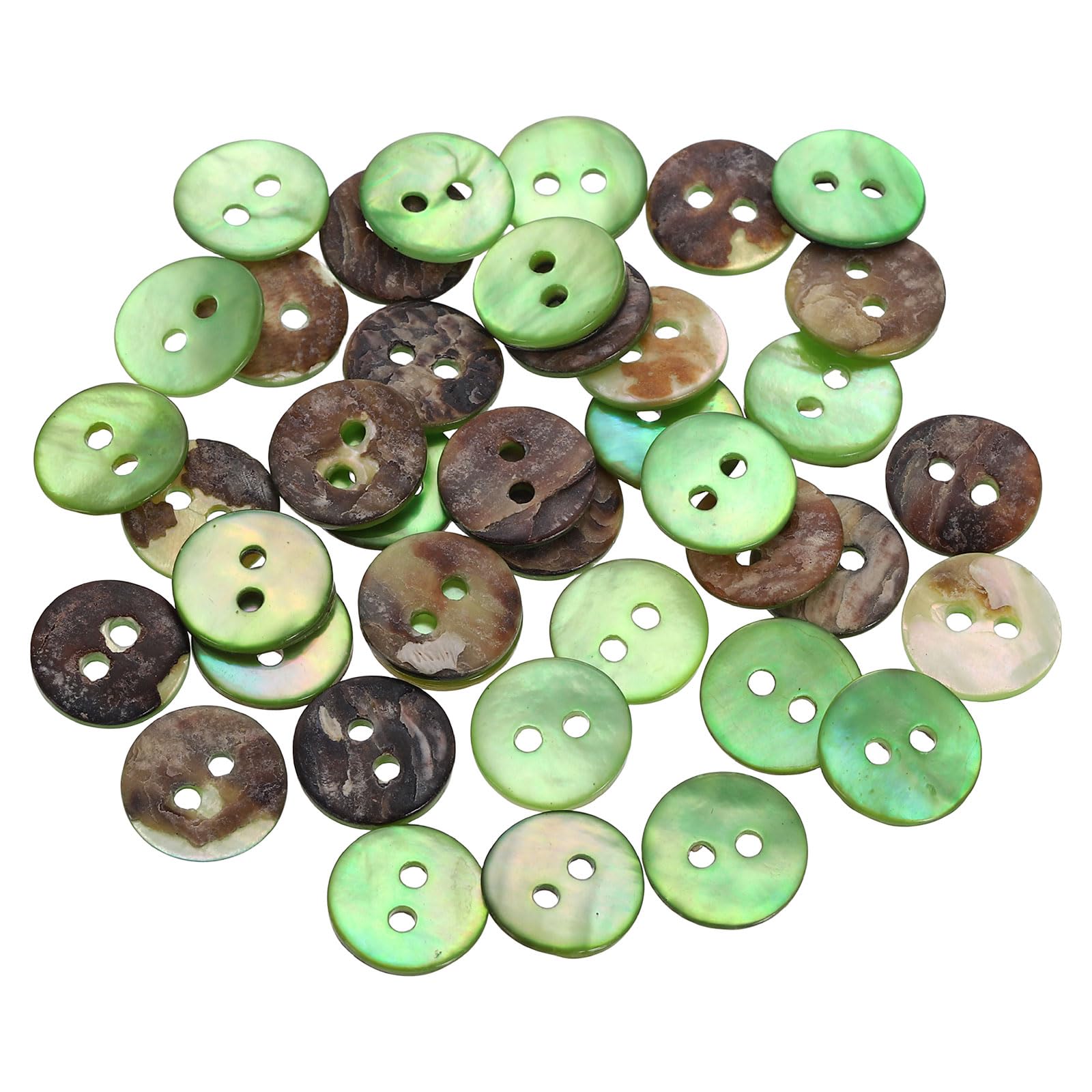 sourcing map 40Pcs Natural Shell Buttons, 10mm 2 Hole Mother of Pearl Blazer Buttons Sewing Craft Shell Discs for Shirt Sewing DIY Crafts Decoration, Green