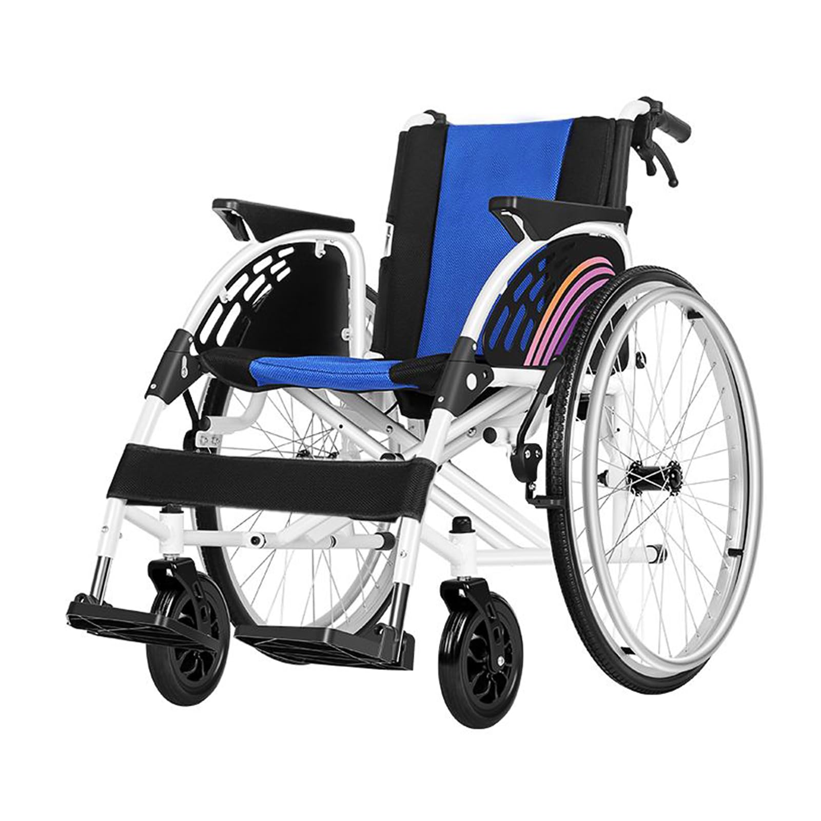 Silla de ruedas manual autopropulsada, silla de ruedas de aluminio plegable ligera con frenos de mano, ruedas traseras de liberación rápida y amortiguador para una fácil movilidad