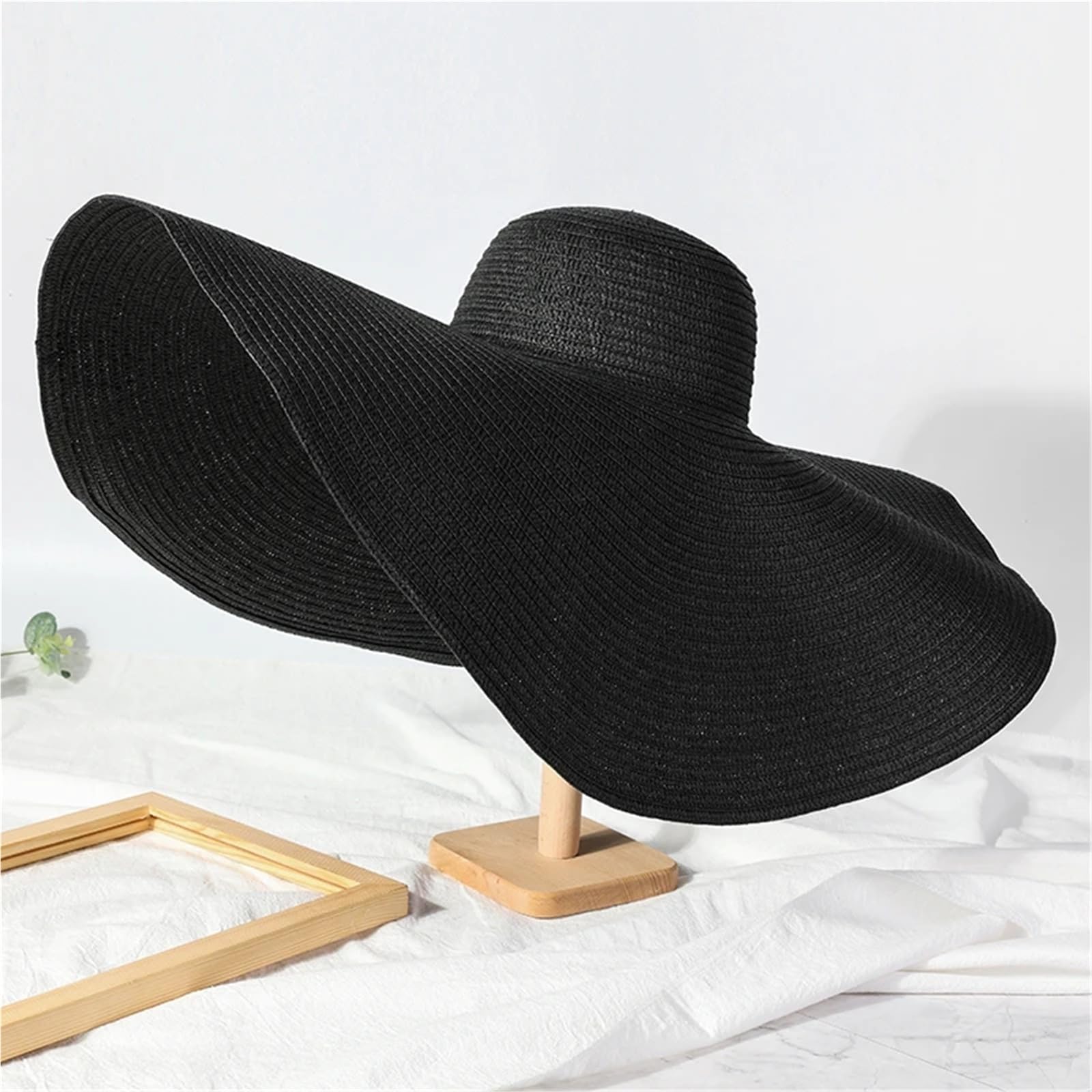 Sombrero de Playa de ala Ancha Extragrande for Mujer, de 70 cm, con protección UV, Plegable, de Paja