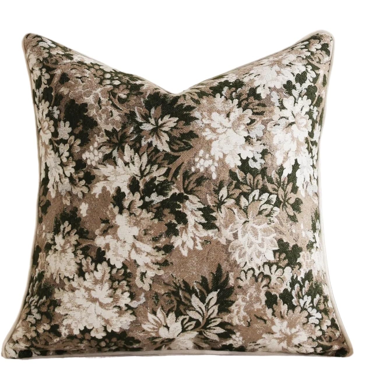XPJYUA Chenille Pillow Covers Vintage Chenille Floral Square Throw Pillow Cover Soft Decorative Accent Couch for Living(Dark Green Coffee)