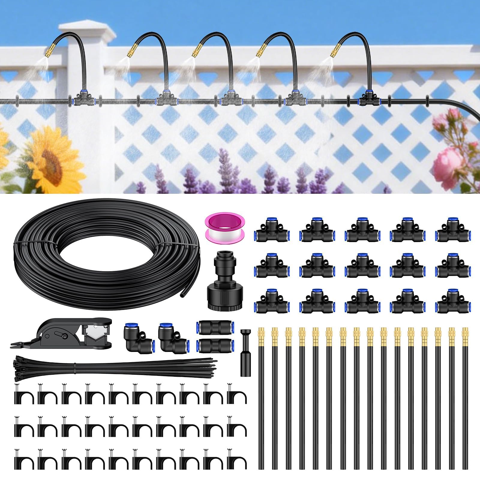 Pawfly 50FT/15M Automatic Garden Irrigation System Kit, 360° Adjustable Drip Irrigation System for Garden, Garden Watering System with Nozzles for Greenhouse, Raised Beds & Vegetable Gardens