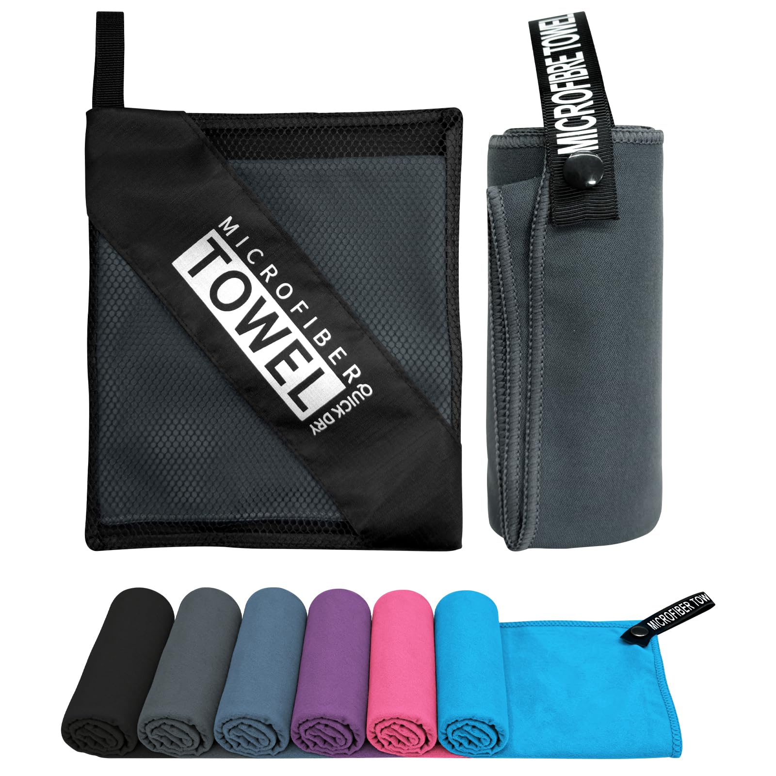 Sevenpers Microfibre Towel – Quick Dry, Super Absorbent & Ultra Lightweight, Compact Travel Towel for Gym, Beach, Swimming, Running & Camping (Darkgray, 40x80cm)