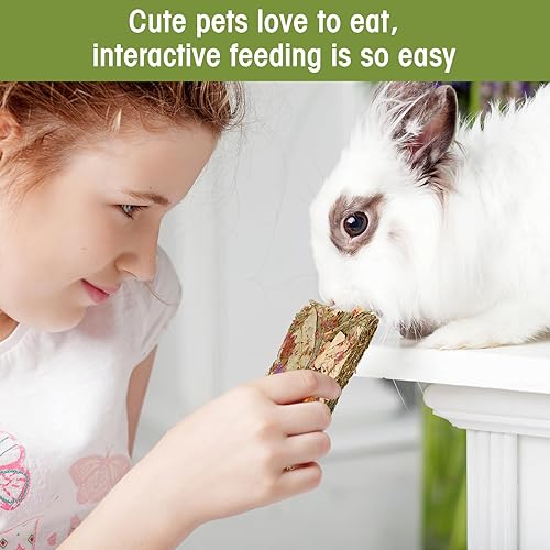 Miniatura 6 de Golosinas naturales de conejo, 10 piezas de juguetes de heno Timothy Chips Bunny masticar juguetes con flores de hierbas conejillo de indias