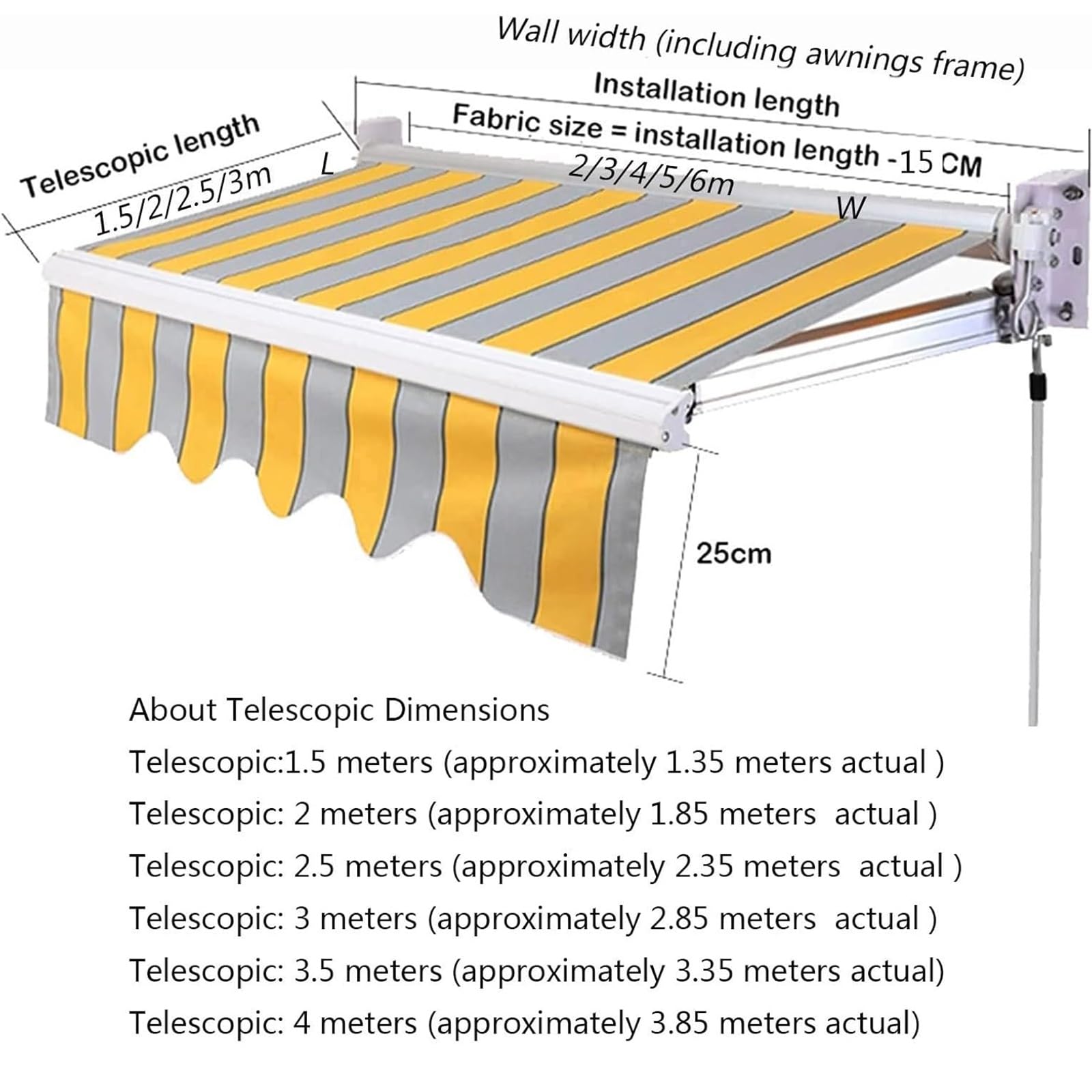 Tissu de rechange rétractable pour pare-soleil (sans cadre) – Housse d'extérieur enroulable 280 g 100 % polyester pour terrasse, jardin (3,5 x 1,5 m) – Protection UV résistante aux intempéries