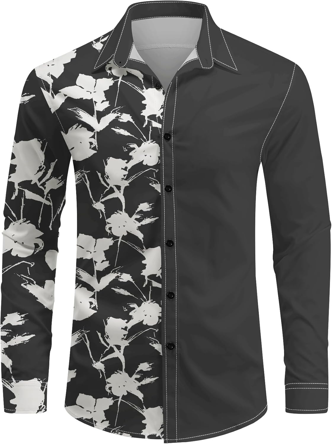Cloudstyle Mens Floral Dress Shirt Printed Casual Long Sleeve Button Down Top - Image 3