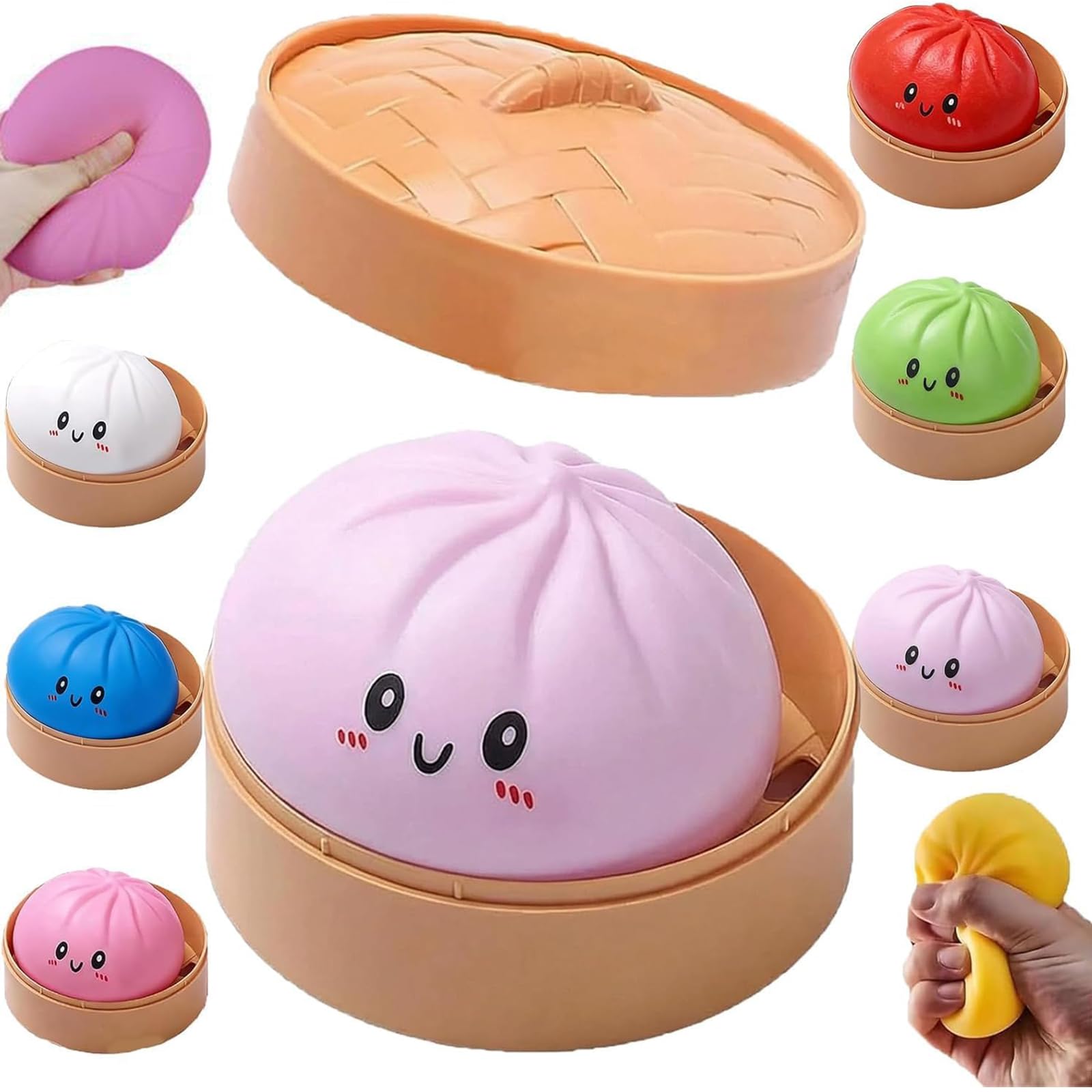 Mystery Dumpling Squishy, 4 Inch Jumbo Dumpling Stress Ball, Squishy Bun, Anxiety Relief Fidget, Soft Squeeze Decompression Dough for Adults Classroom Prizes & Party Favors (Pink) — view 12