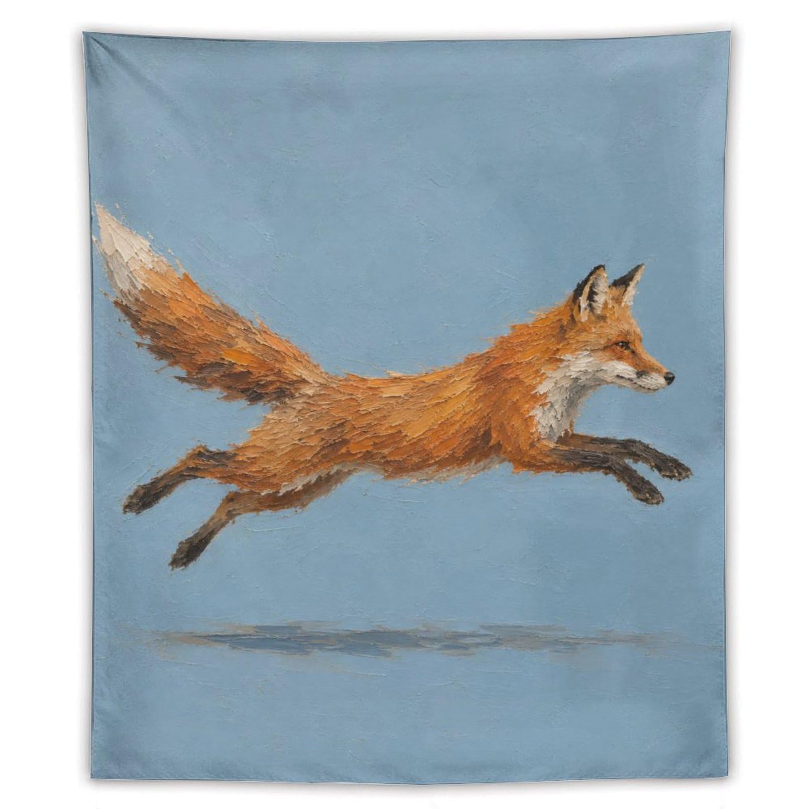 W7C8U2X3 Running Fox Wall Tapestry, Realistic Illustration, Entryway